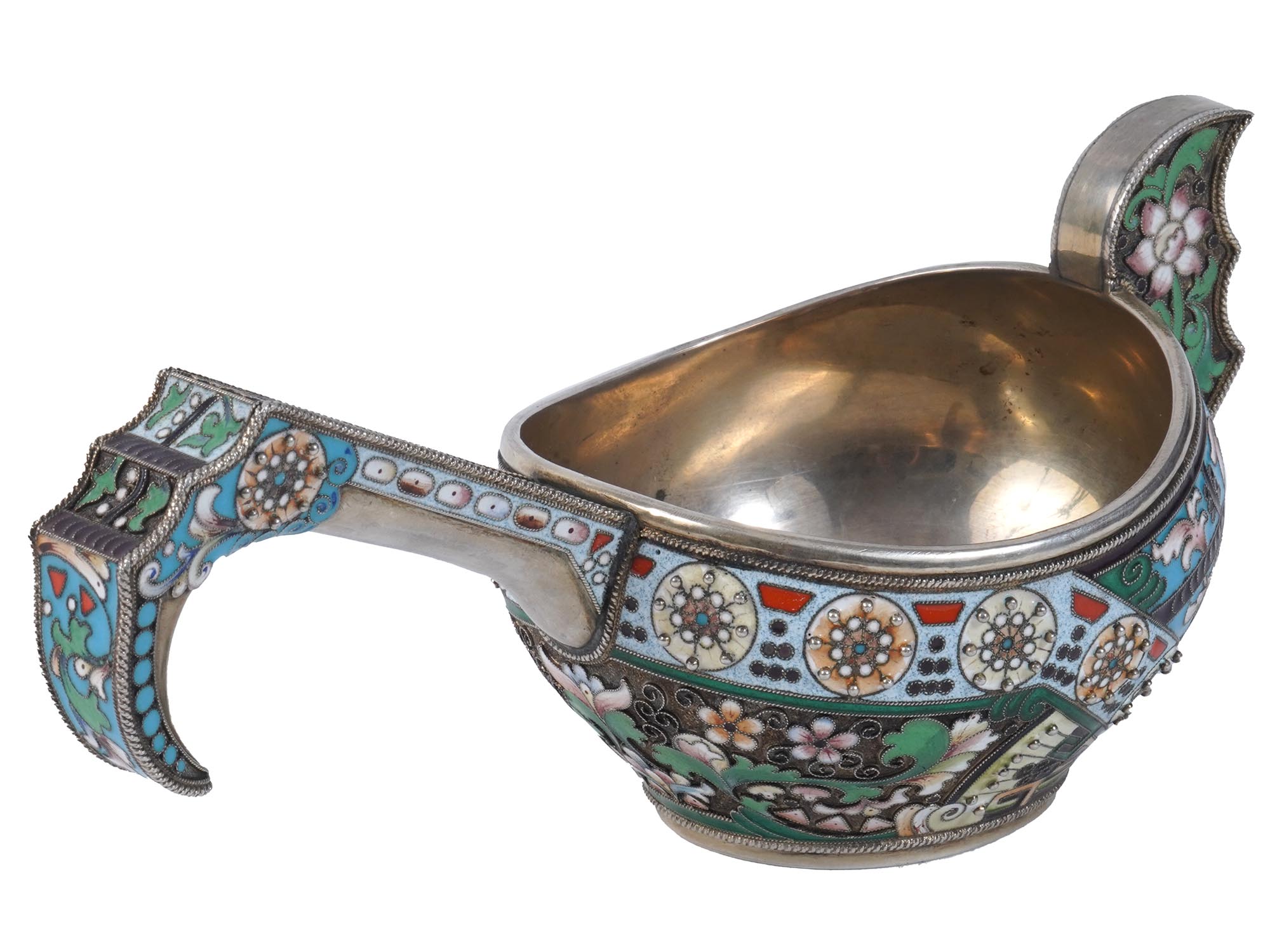 RUSSIAN ART NOUVEAU SILVER CLOISONNE ENAMEL KOVSH PIC-1